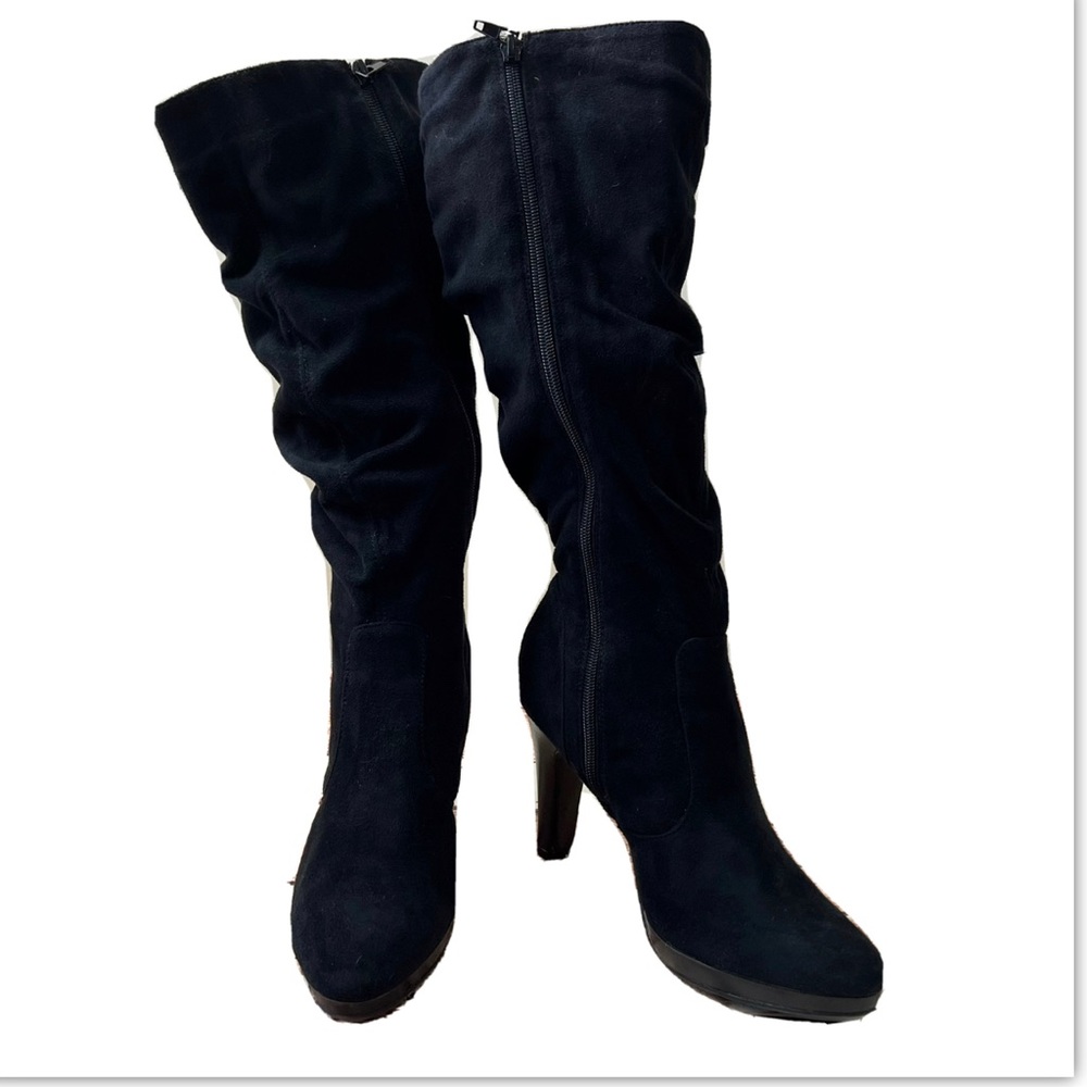 X-Appeal Faux Suede Black Zip up boots size 10 EUC